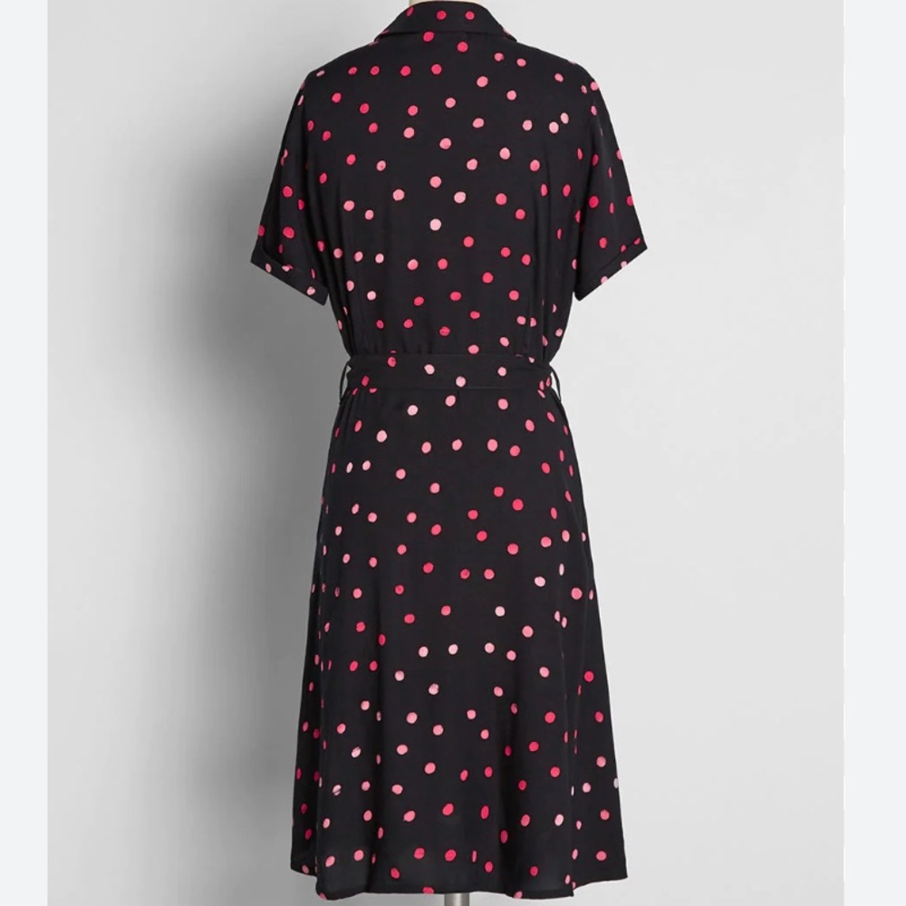 Modcloth Black Midi Shirt Dress with Pink Polka Dots - Picture 6 of 9